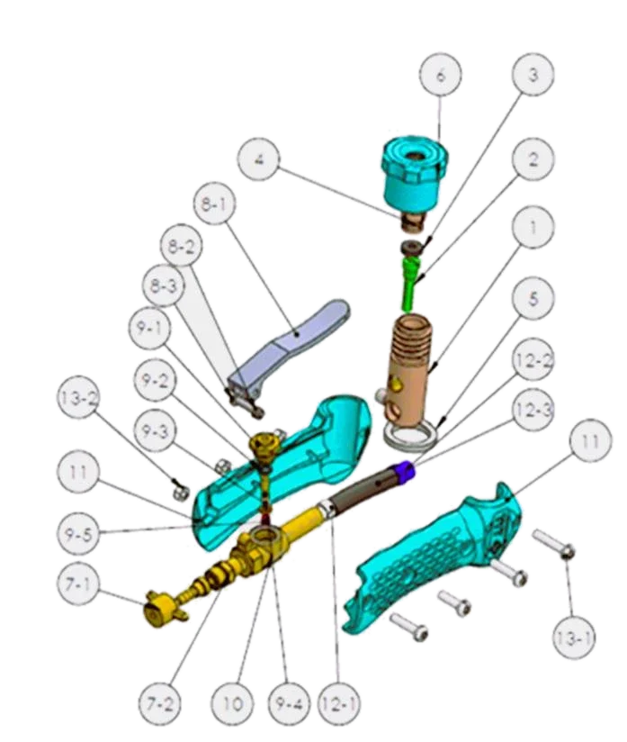 Exploded diagram of the TYT cutting torch parts