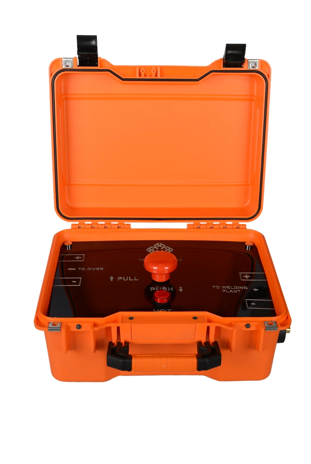 Compact TYT KSWM diver safety knife switch in an orange waterproof case
